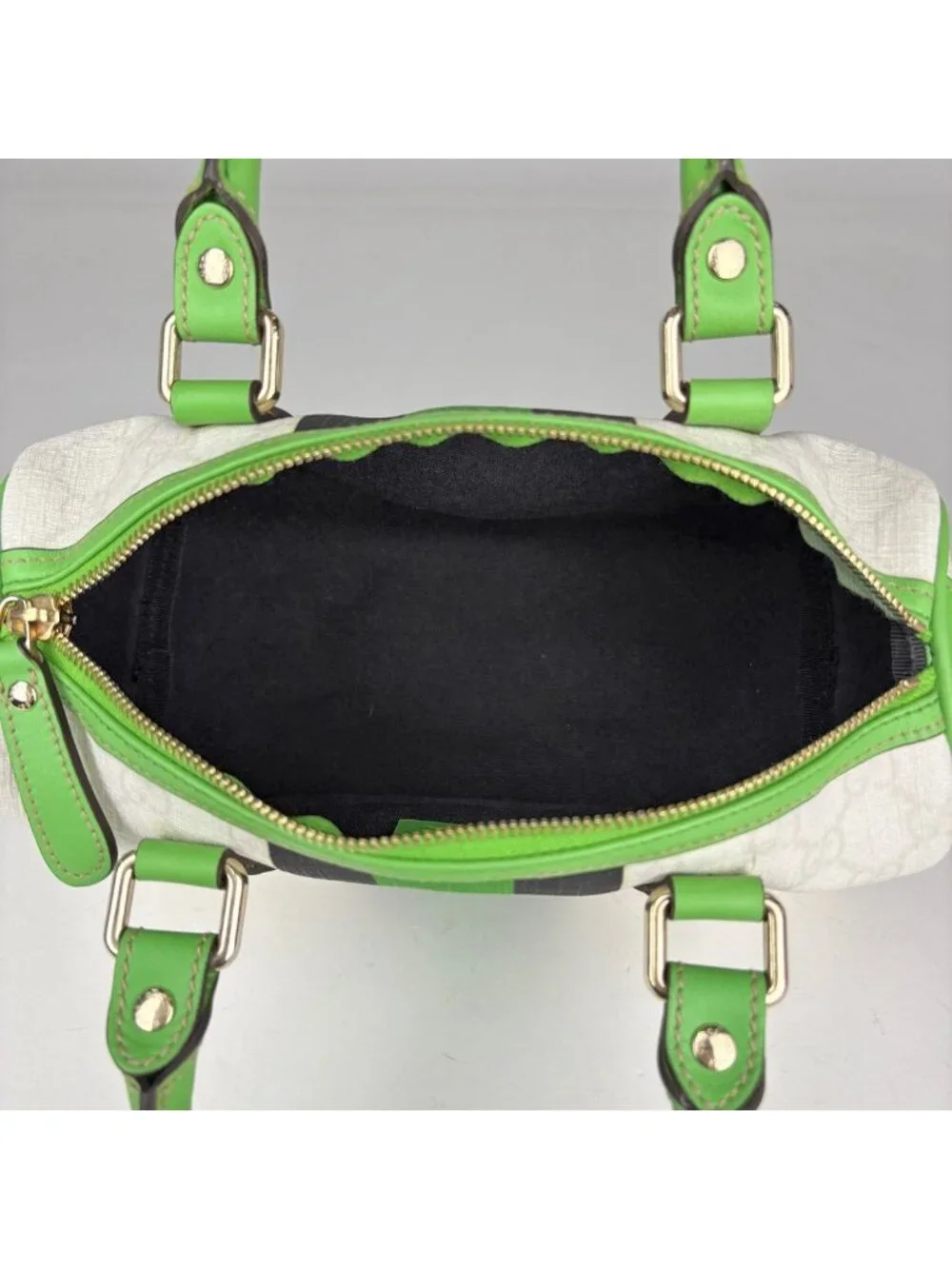 ★SOLD★ Gucci GG Pattern Handbag Joy Line Mini Boston Supreme White Green Black - Picture 9 of 9